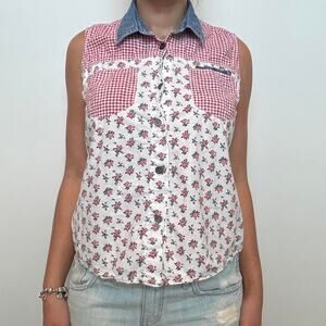 Vintage High Sierra Sleeveless Denim Vest w/ Patchwork Design